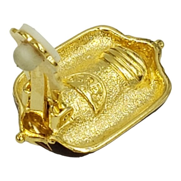 BEREBI Vintage Purple Enamel Rhinestone Clip Earrings Gold Tone Signed - Picture 10 of 12